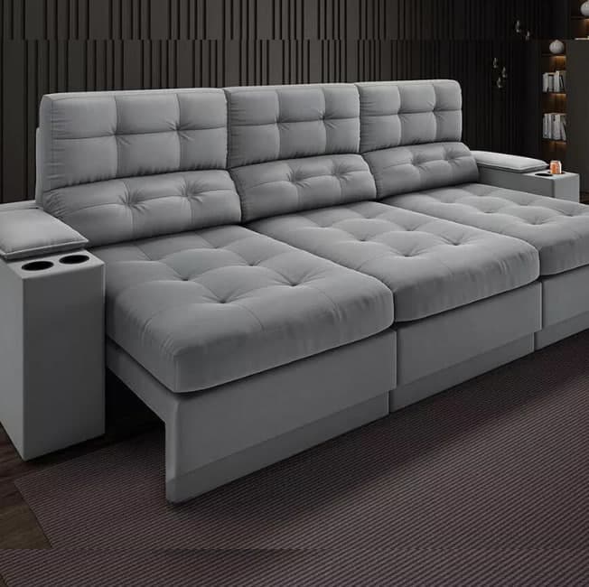 Sofá Com USB Retrátil e Reclinável Eureka 2,30m Cor Grafite