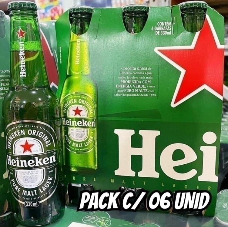 Cerveja Heineken Long Neck, Pack 6 unidades, 330Ml