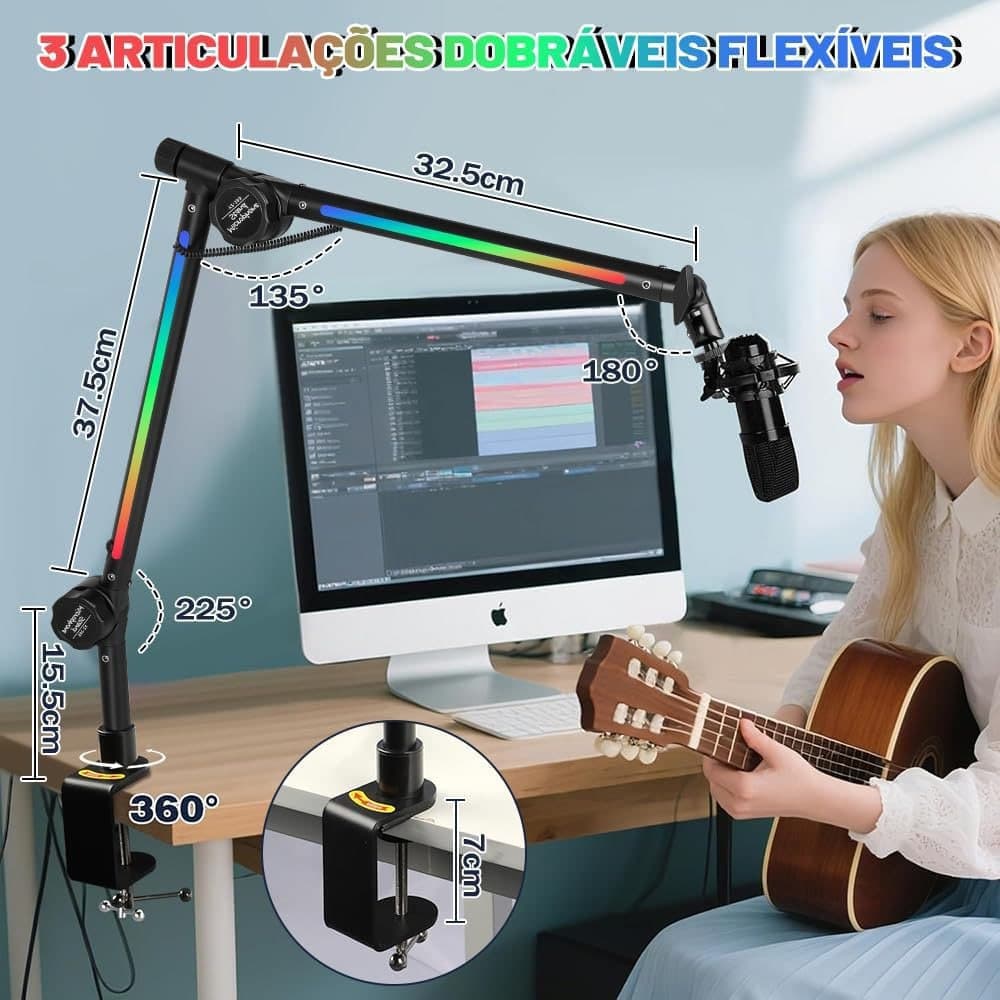 Suporte de Braço de Microfone RGB com Luz RGB