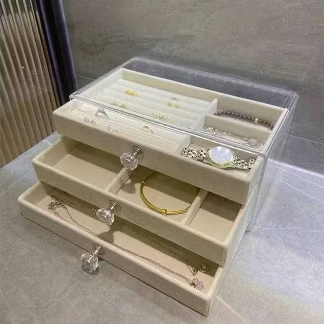 Caixa Estojo Armazenamento de Jóias 3 Camadas (Flanela)