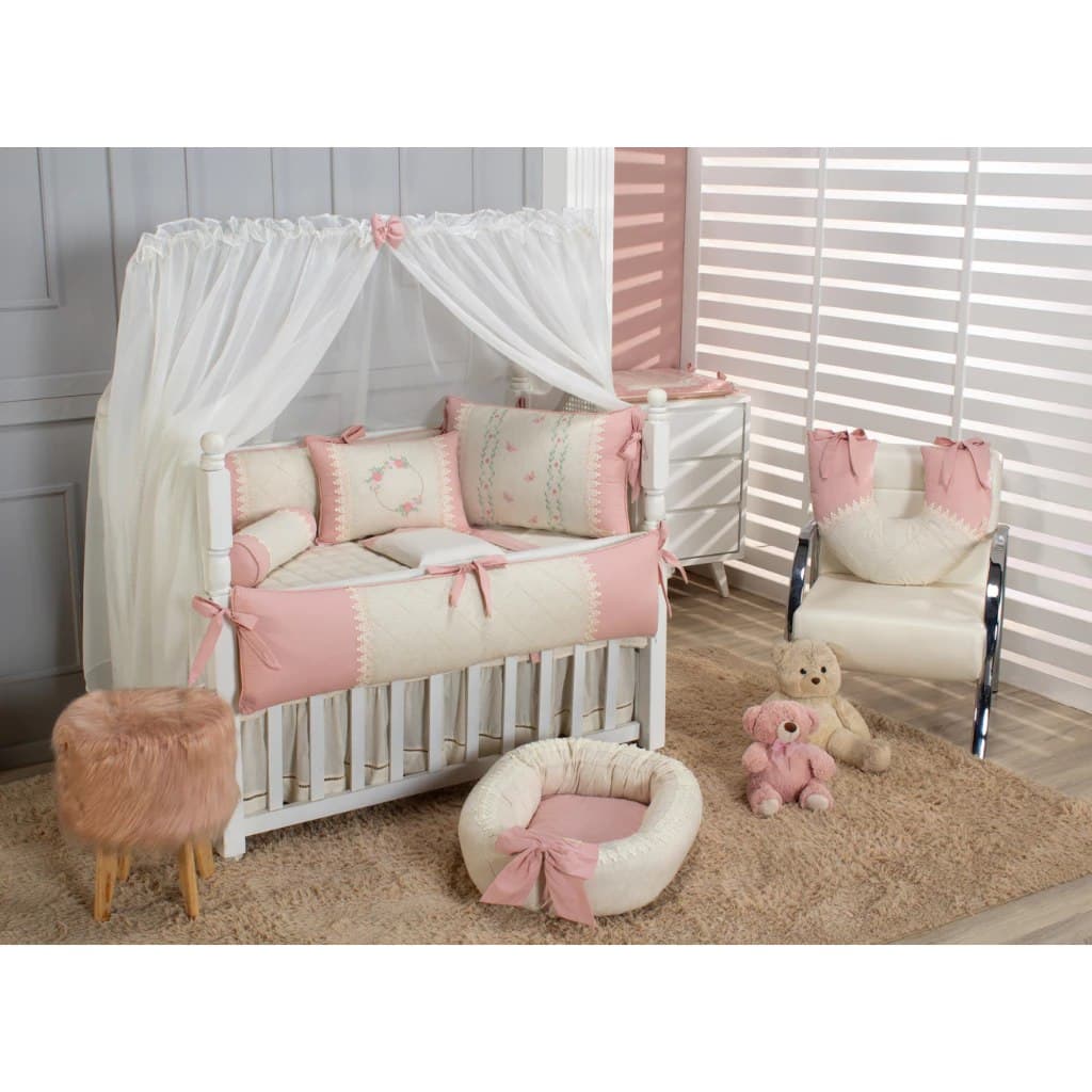 Kit Berço Americano Borboletas Maria Rose Blush com Linho