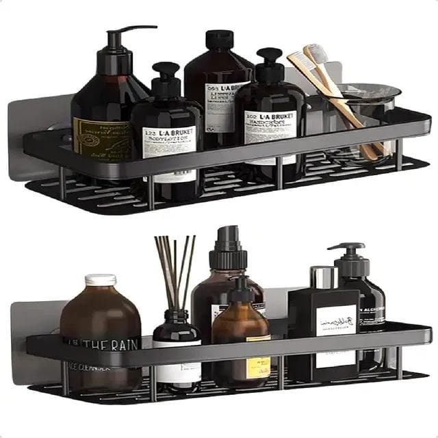 Kit 2 Suporte Porta Shampoo Sabonete Prateleira Banheiro Adesivo Parede Sem Furar Box Luxo Cor Preto Homeroarte