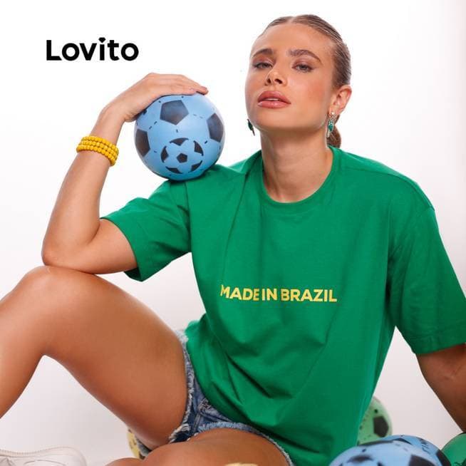 Lovito Camiseta Casual Feminina Brasil Core Copa do Mundo TSB17351765