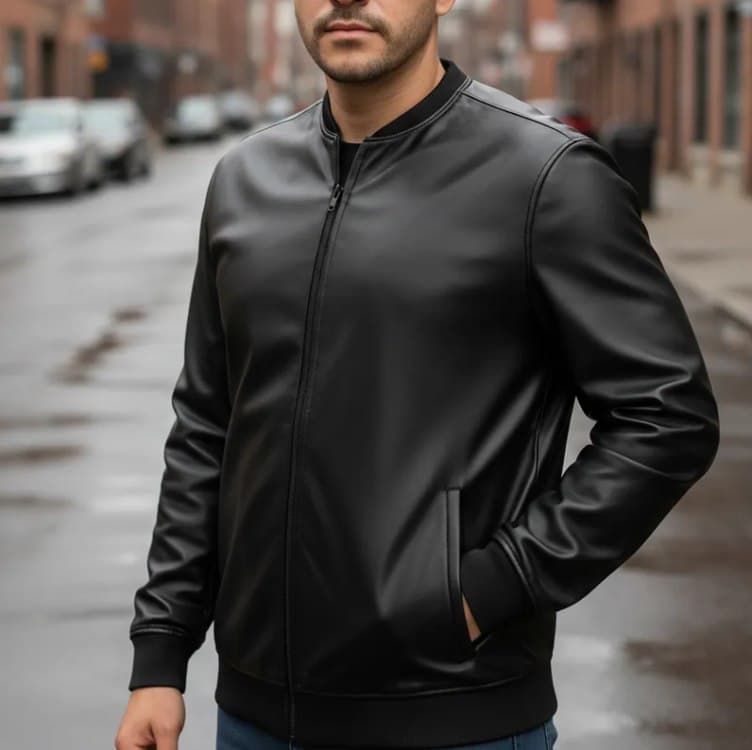Jaqueta Bomber Courino Masculina Preta Com Zíper
