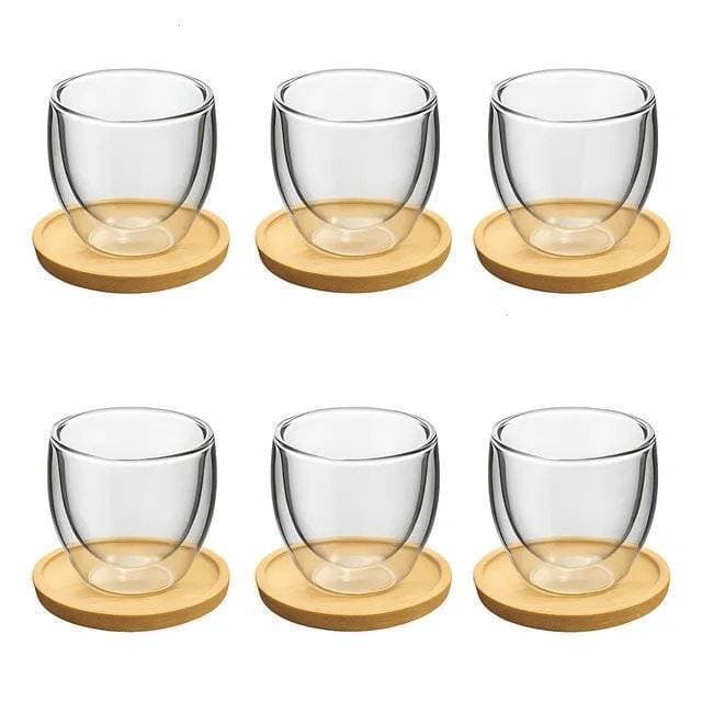 Xícara Café Nespresso Borossilicato com Pires Bambu 6 Pçs Vidro