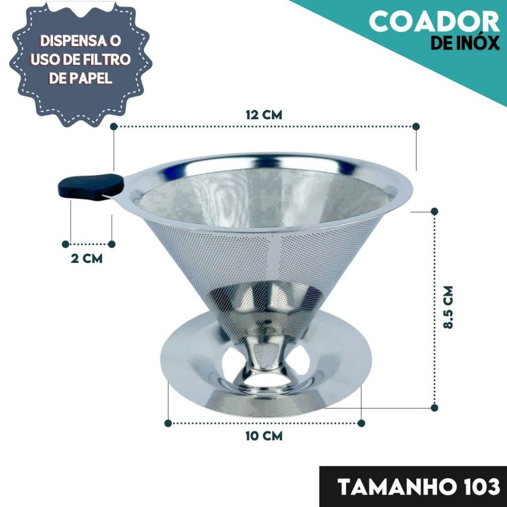 Filtro Coador De Café Inox 103 com Pegador em Silicone Peneira Aço Reutilizável CH