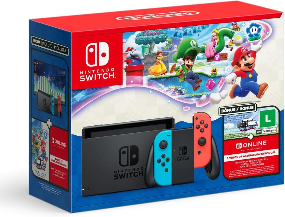 Bundle Nintendo Switch + Super Mario Bros. Wonder + 3 Meses de Assinatura Nintendo Switch Online