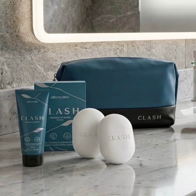 Kit Clash - Creme Pré e Pós-Barba, 2 Sabonetes 80g e Nécessaire
