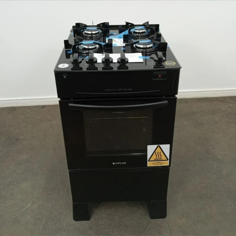 Fogão Mônaco 4 Bocas Preto Top Glass Com Mesa De Vidro Atlas - Preto