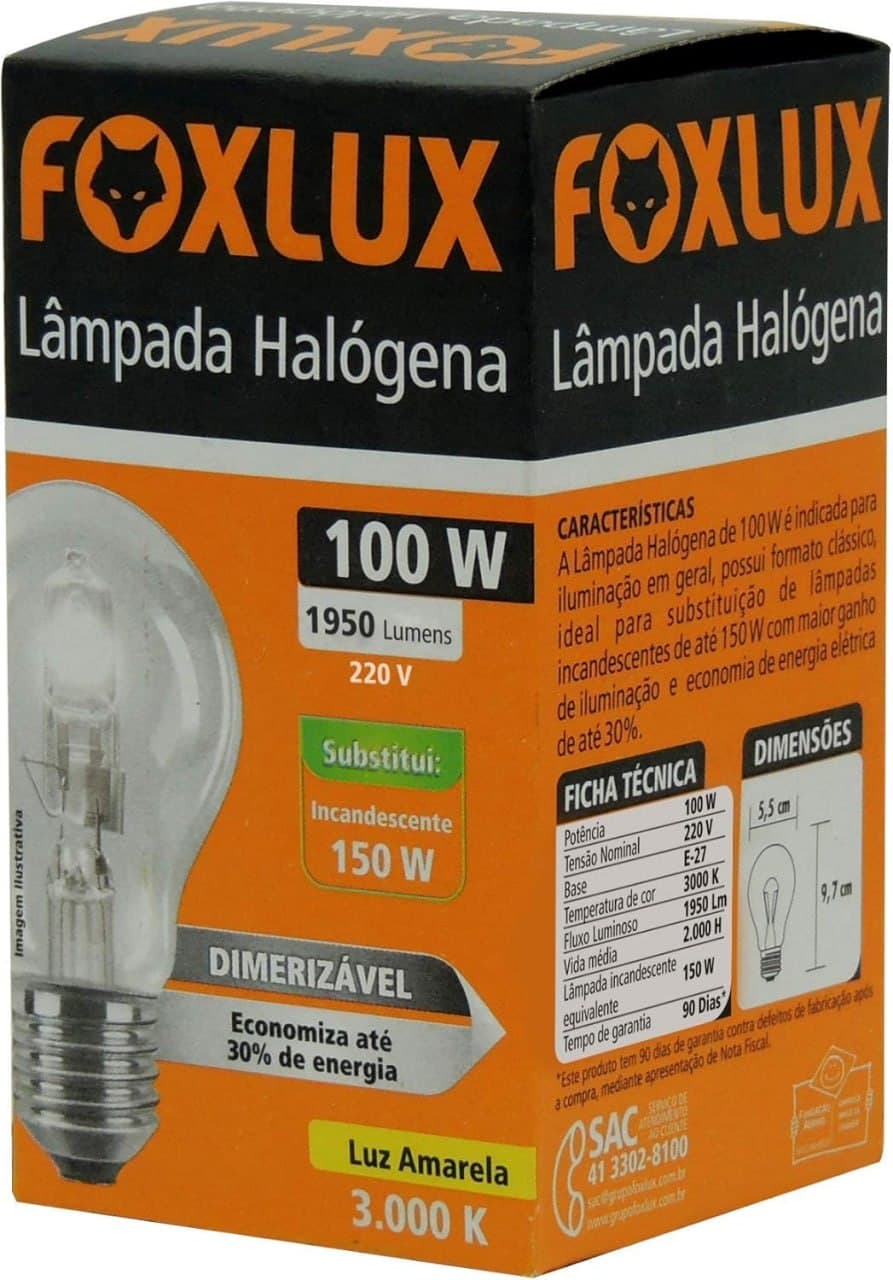 Lâmpada Halógena Foxlux 100W E27 127V 3000K Amarela