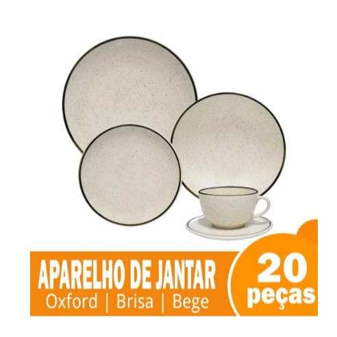 Aparelho de Jantar/Chá Oxford Brisa - Cerâmica, 20 Peças, Bege