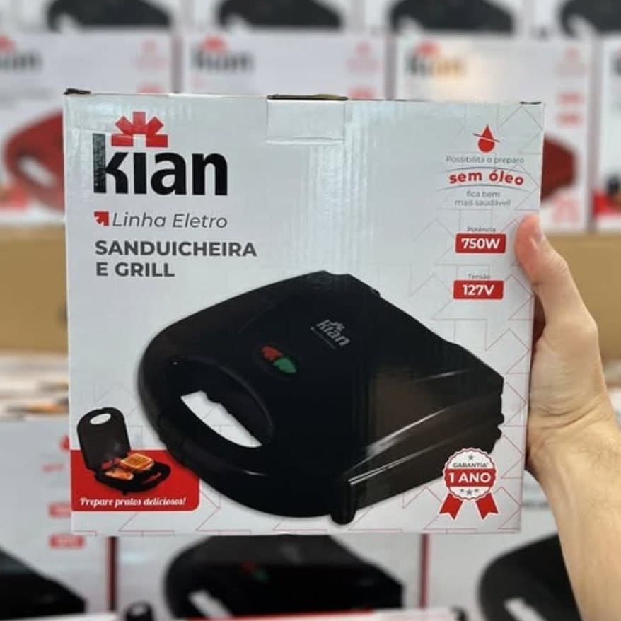 Sanduicheira Grill 2 em 1 Kian Preta Elétrica 750W
