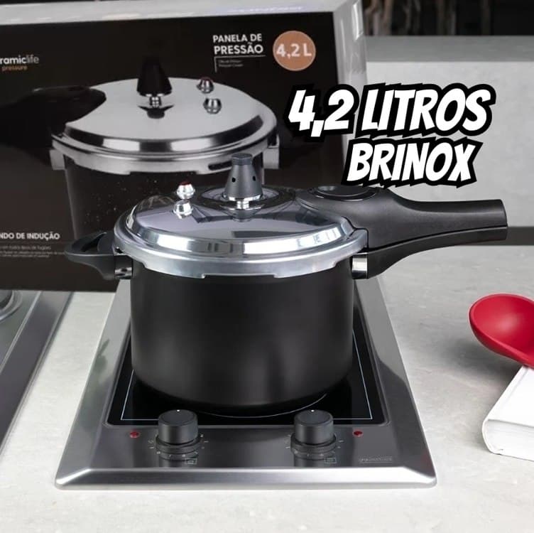 Panela de Pressão Brinox 4,2 L Ceramic Life - Preta