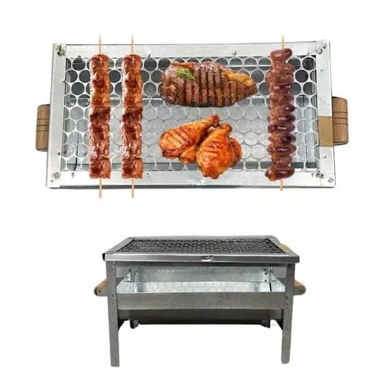 Churrasqueira/Grill Galvanizada C/ Grelha Portátil Aço Anti Corte