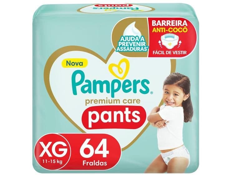 Fralda Pampers Premium Care Pants Calça Tam. XG 11 a 15kg 64 Unidades
