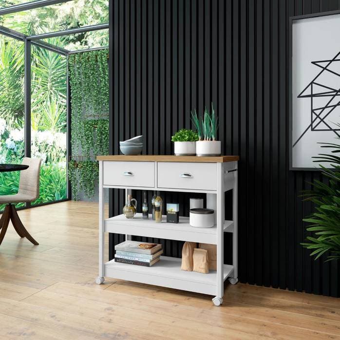 Aparador Carrinho Chá Ditália 2 Gavetas Branco BA-135