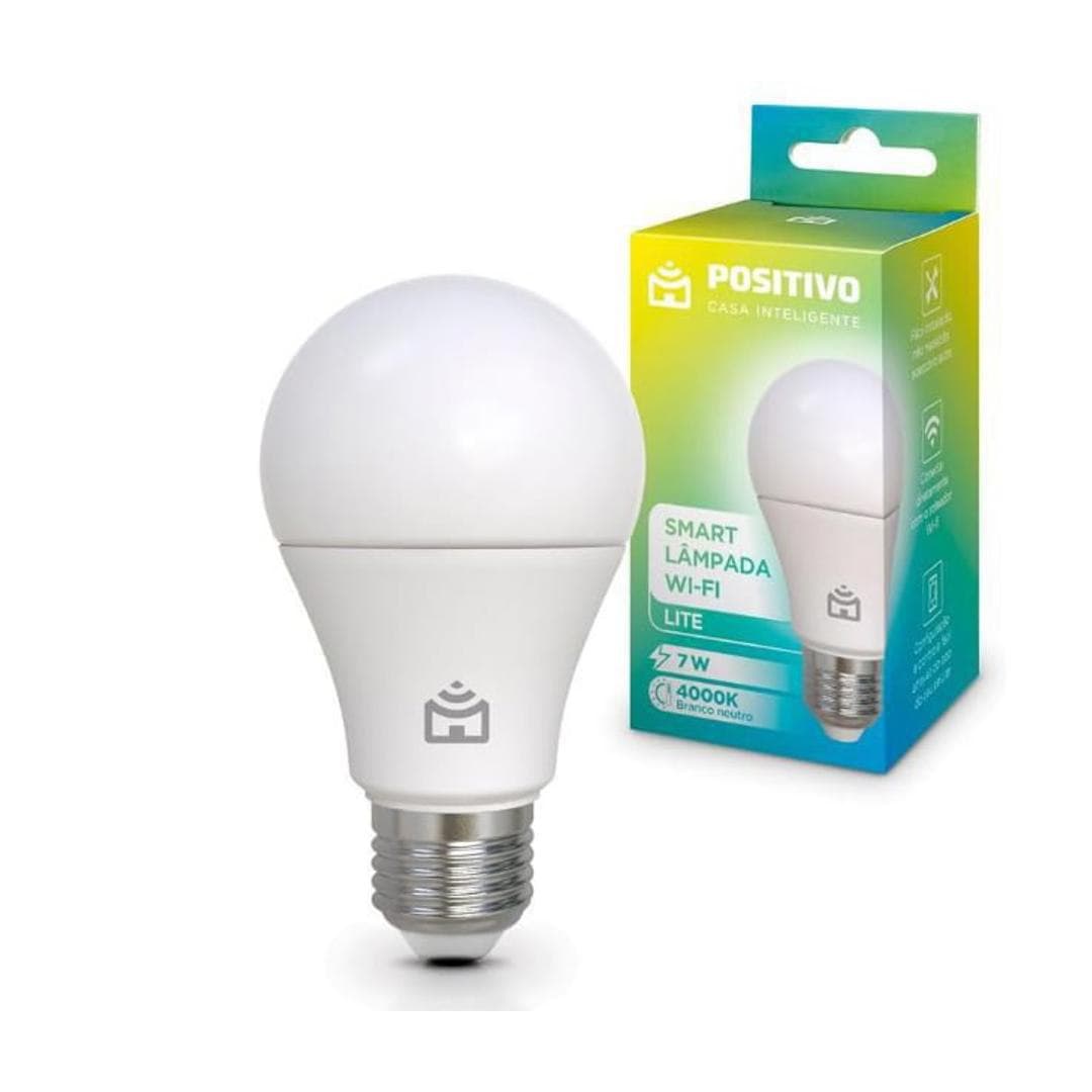 Smart Lâmpada Wi-Fi Lite Positivo Casa Inteligente Iluminação Branca 7W 700 Lúmens LED Bivolt Compatível com Alexa e Google Assistente
