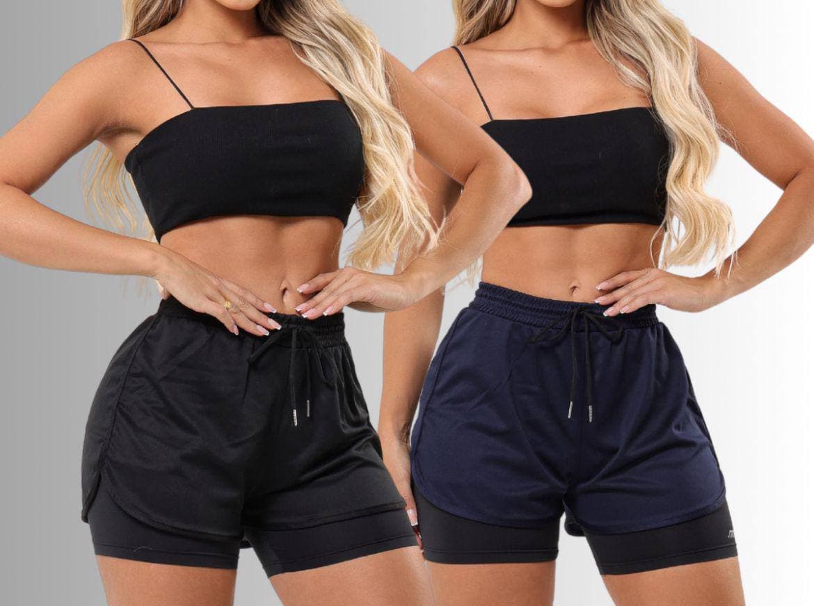 Kit 2 Short Duplo Compreensão Fitness Bermuda Feminino