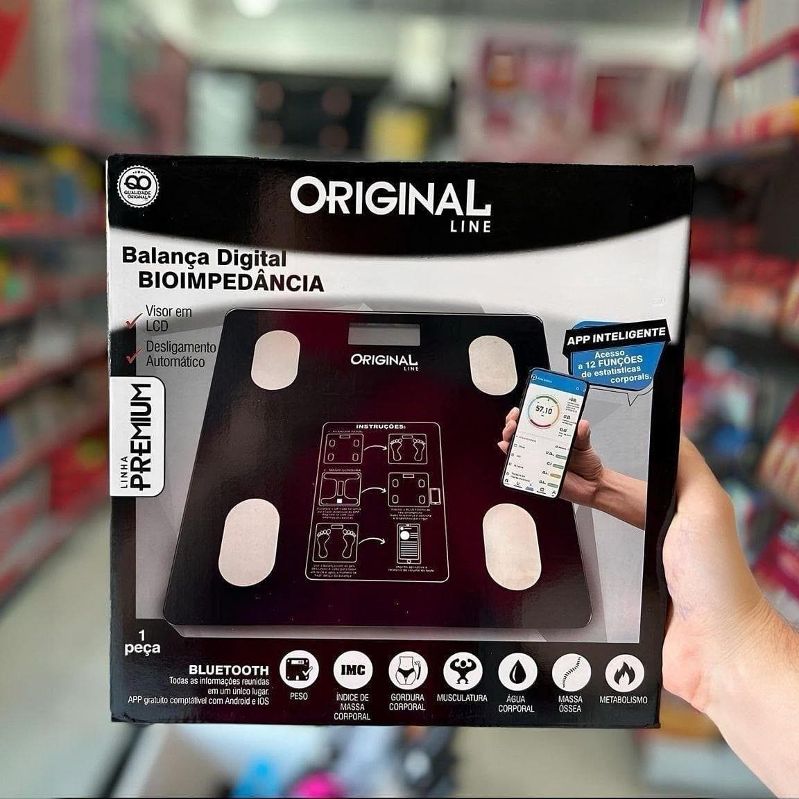 Balança de Bioimpedância Digital Preta 180kg com App (Android/iOS)