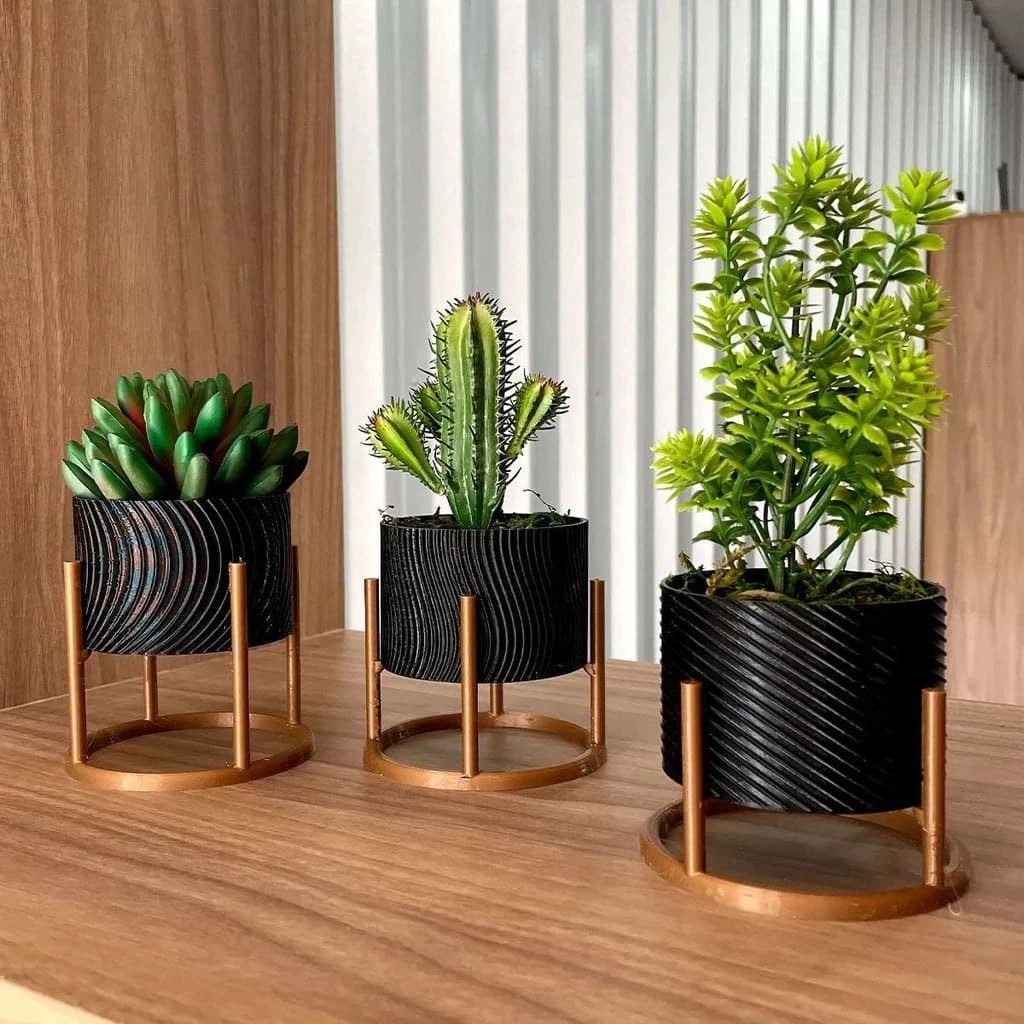 Trio de Vasos Cachepot com Suporte