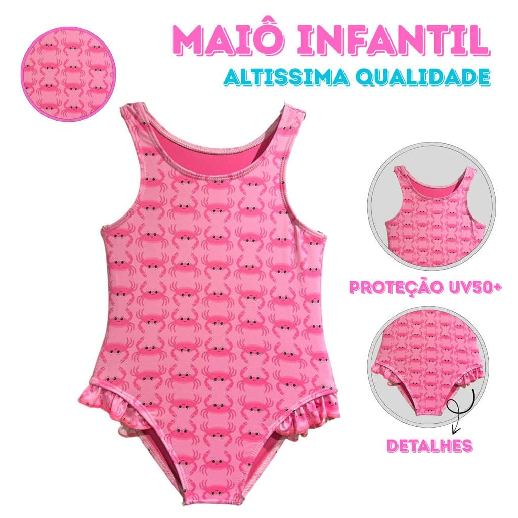 Maiô Biquini Regata Menina Feminino Infantil Bebe Proteção UV 50 Moda Praia Piscina Estampas Divertidas E Coloridas