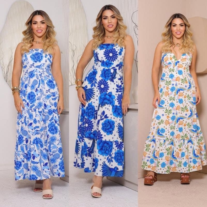 Vestido Longo Feminino Lastex Nas Costas Festa Elegante Casamento Tecido Estampado