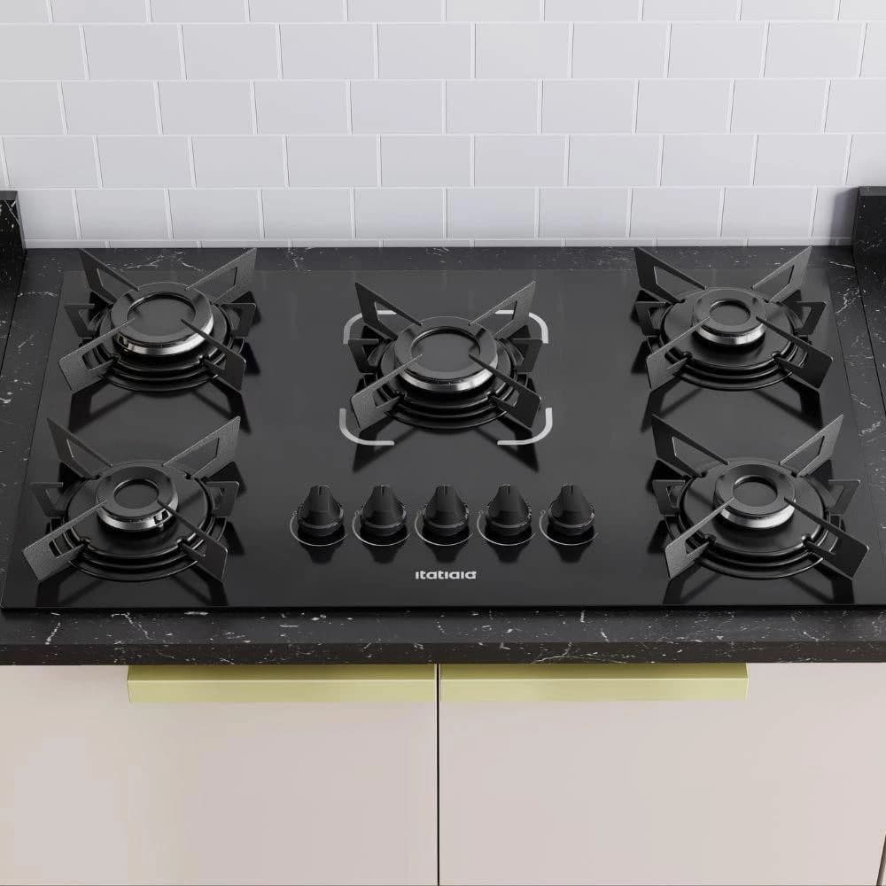 Cooktop Itatiaia Electra 5 Bocas Mesa de Vidro Temperado e Acendimento Superautomático Preto Bivolt