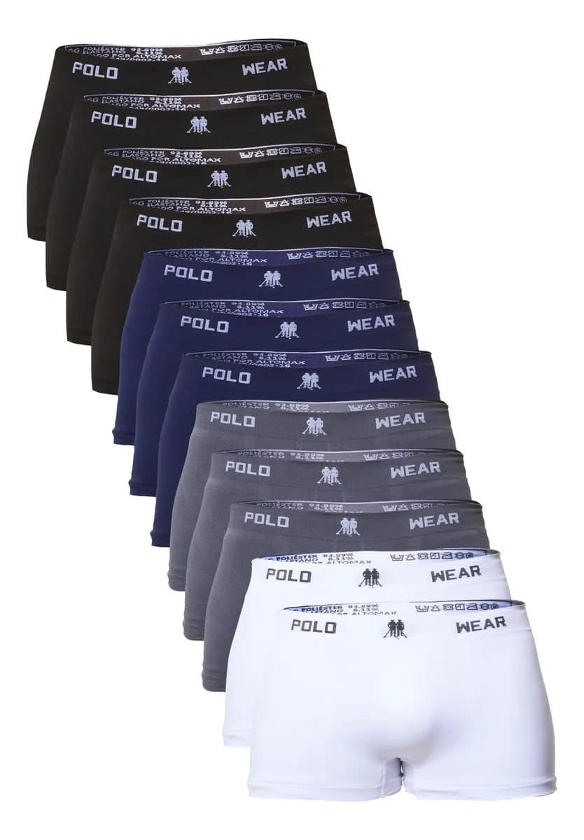 Kit com 12 cuecas boxer microfibra Polo Wear