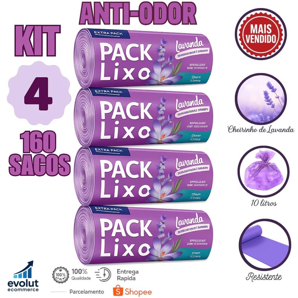 Kit 4 Rolos de Sacos de Lixo 10L – 160 Unidades | Neutraliza Odores | Ideal para Pia e Banheiro