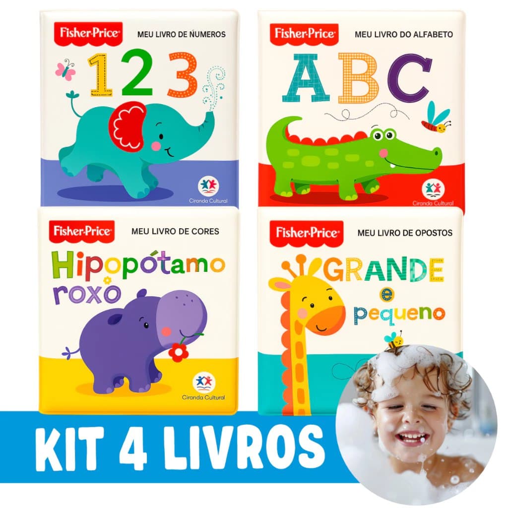 Livros De Banho Bebê Fisher Price Cores Números Opostos E Alfabeto Educativo Divertido - Kit com 4