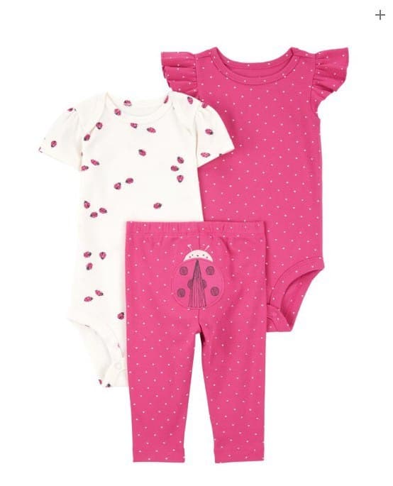 Conjunto longo bebê 3 peças joaninha rosa Carter's