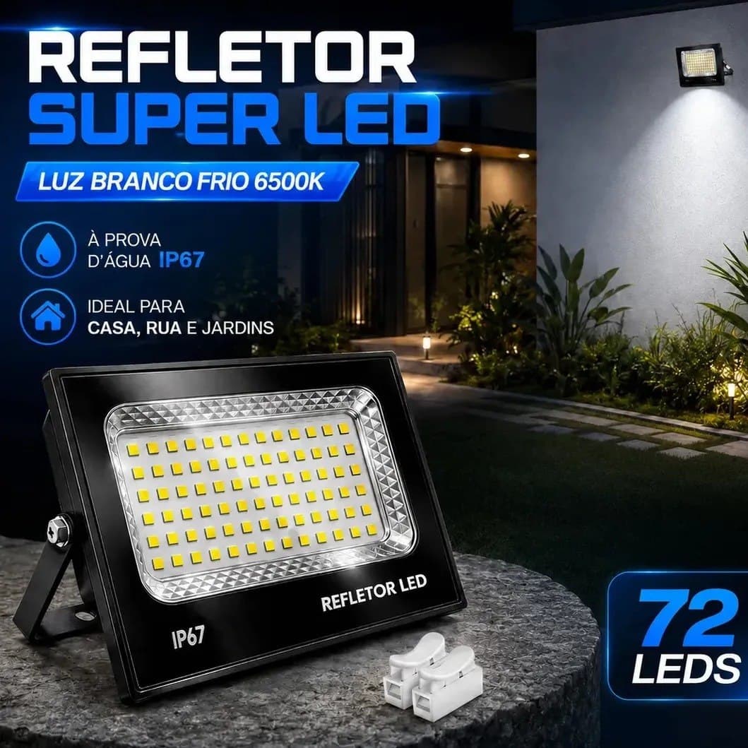 Kit 5 Refletores Super LED 200W Holofote IP67 Prova d'Água Carcaça Preta Branco Frio 6500K Bivolt