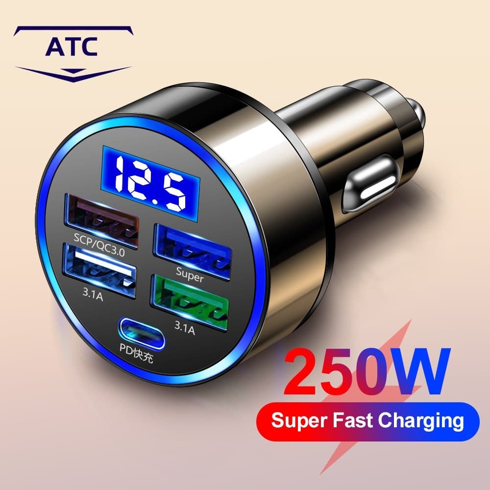 Carregador rápido para carro 3.0 com 5 portas USB