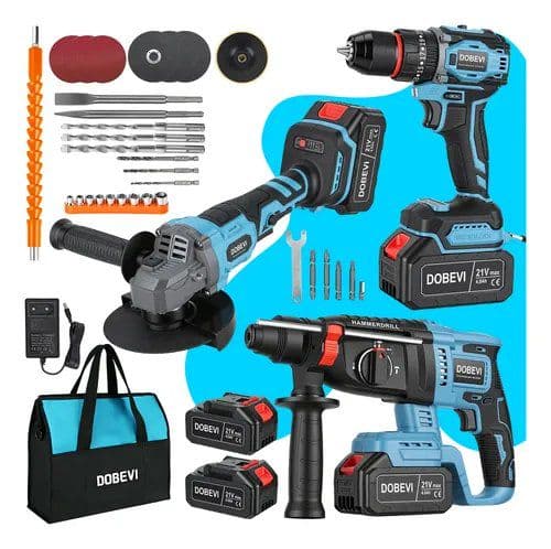 Kit 3 em 1 Ferramenta Elétrica Furadeira de Impacto 2 Baterias