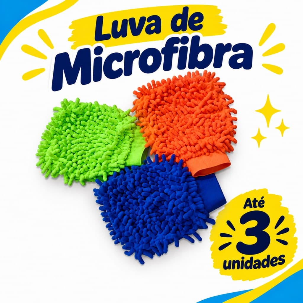 Kit Luva Microfibra para Lavar Carro e Limpeza Doméstica