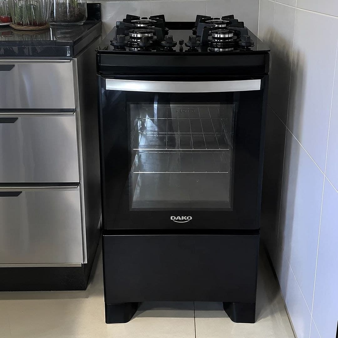 Fogão 4 Bocas Dako Supreme Glass Mesa de Vidro Preto Bivolt