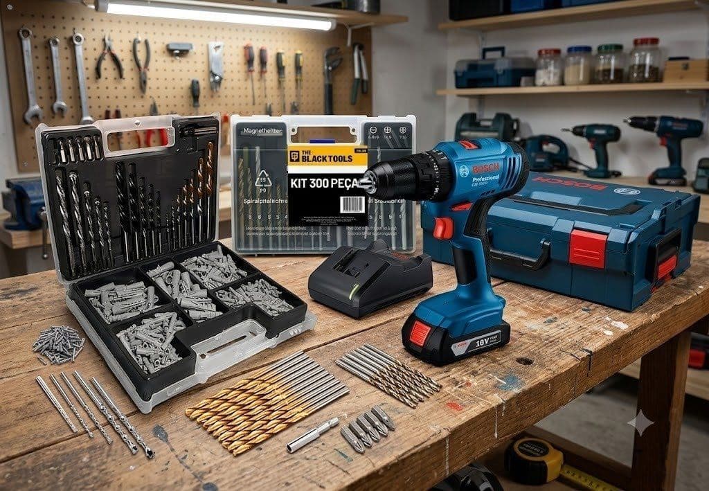 Parafusadeira e Furadeira de Impacto Bosch 18V com Kit 300 Peças